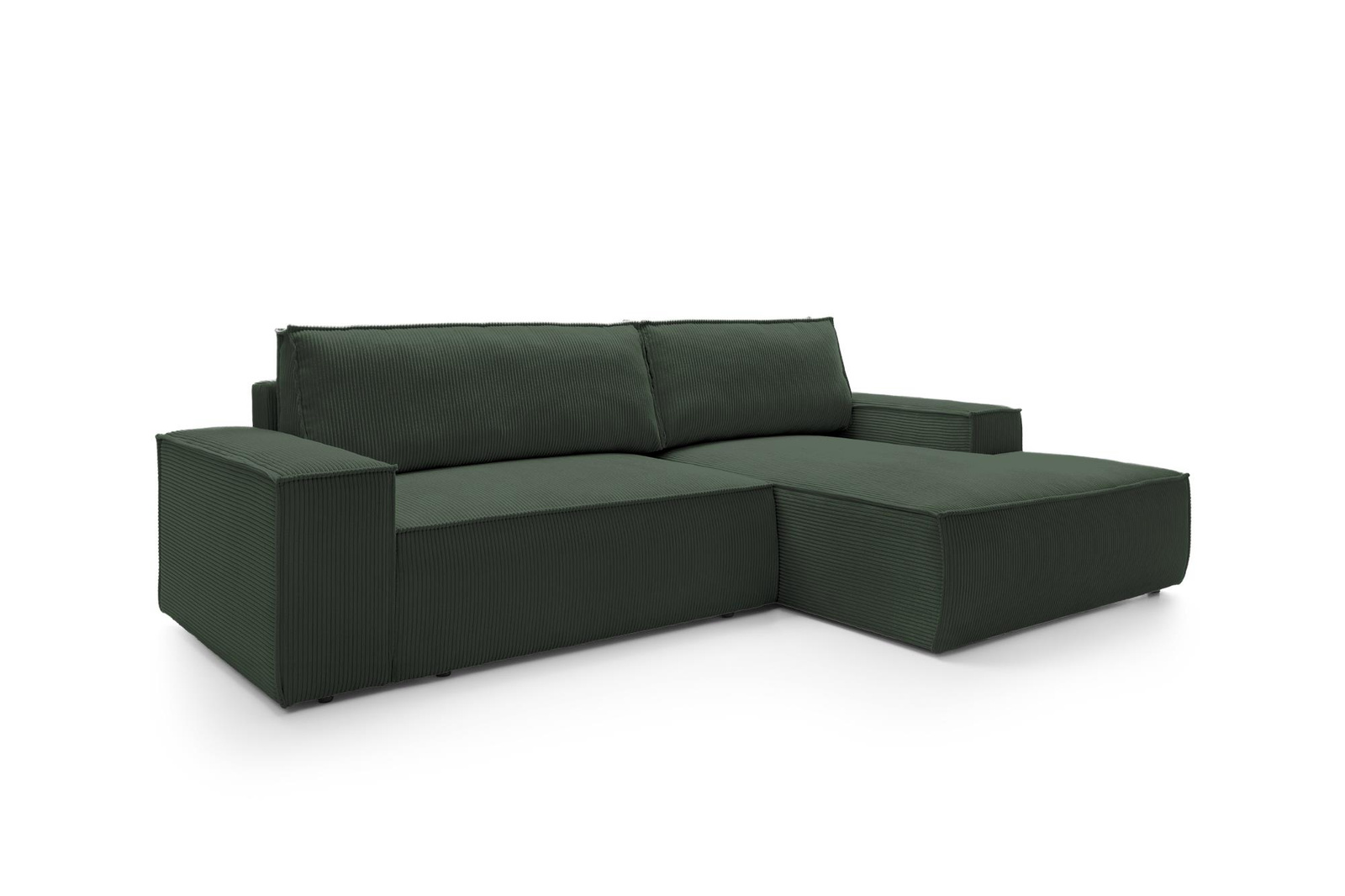 Narożnik sztruksowy z funkcją spania Molde M prawy zielony z pojemnikiem do salonu Intesi