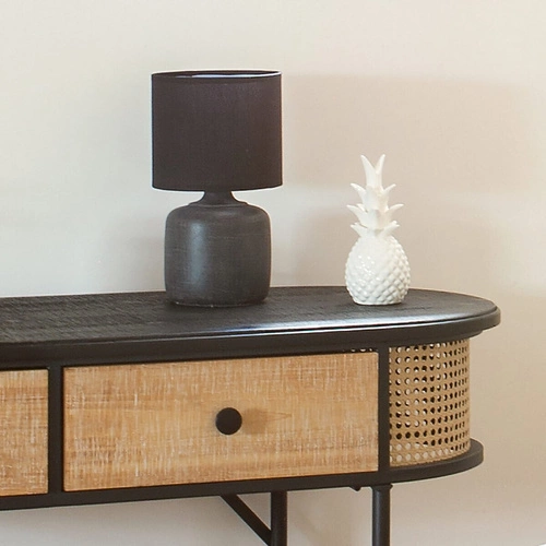 Lampka nocna ceramiczna czarna Salta Atmosphera nowoczesna z abażurem do sypialni 26,5 cm