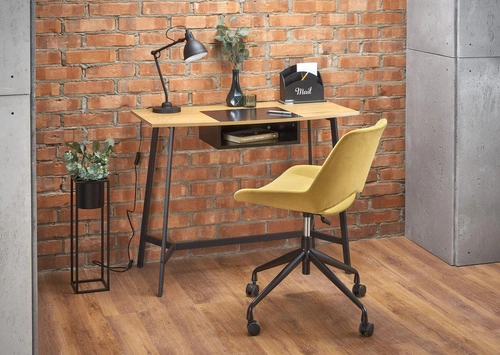 Biurko Inner loftowe do pracy dąb złoty i czarne nowoczesne z półką 100x50 cm Intesi