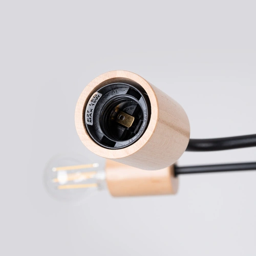 Żyrandol loftowy TIMBO 4 czarny z drewnem do salonu i jadalni rozproszone światło