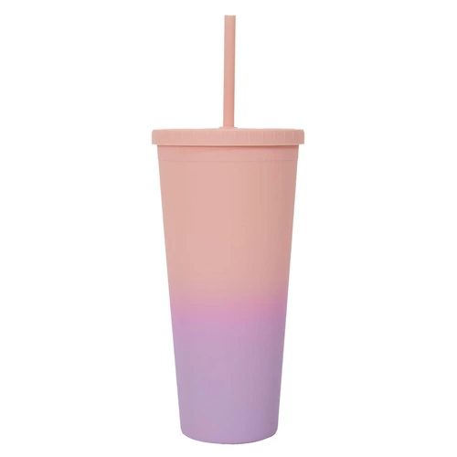 Kubek ze słomką Tie-Dye PP pomarańczowo-różowy