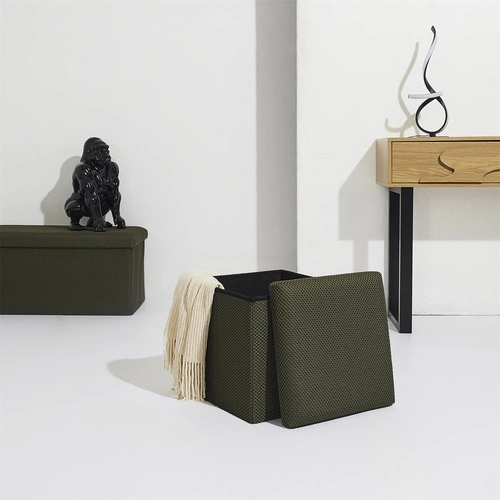 Pufa ze schowkiem Vels Atom Intesi kwadratowa składana nowoczesna do przedpokoju khaki 38x38 cm