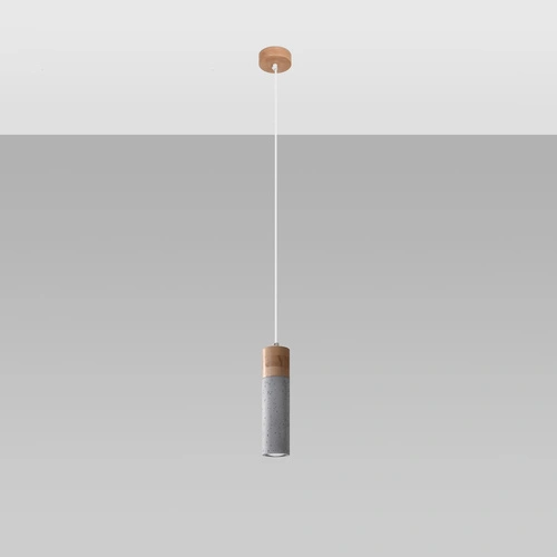 Lampa wisząca ZANE szara betonowa i drewniana do kuchni i jadalni nowoczesna 120 cm