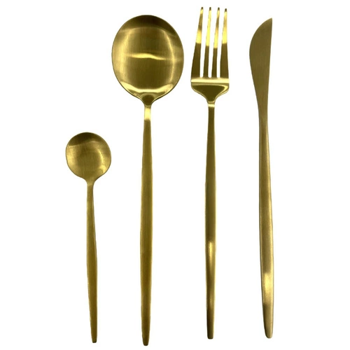 Zestaw sztućców złote Gilded Intesi na 6 osób stal nierdzewna glamour do zmywarki 24 elementy