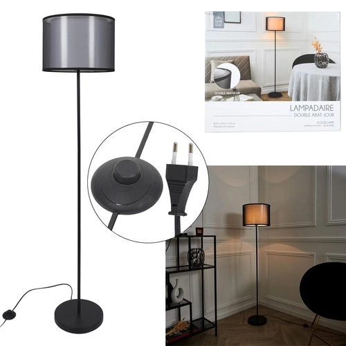 Intesi Shade lampa stojąca czarna z abażurem nowoczesna do salonu i sypialni 150 cm