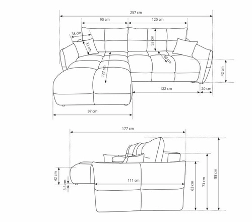 Narożnik z funkcją spania do salonu Bode prawy beżowy nowoczesny z pojemnikiem Intesi