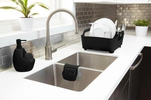 Dozownik na płyn do naczyń i gąbkę Joey Umbra czarny ceramiczny do kuchni