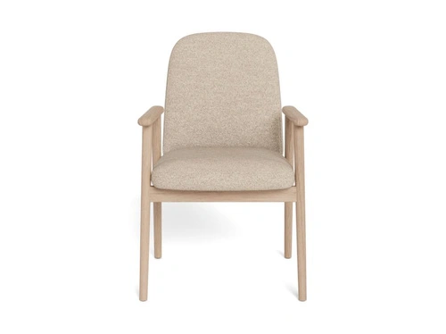 Krzesło Calvin Arm beżowe bouclé dębowe skandynawskie do jadalni