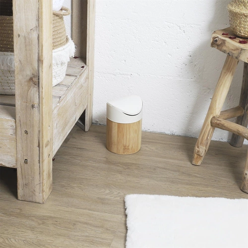 Intesi Mini kosz na śmieci do łazienki i kuchni bambusowy biały z obrotową pokrywą 1L