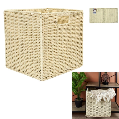 Intesi pleciony kosz do regału 30x30 beżowy składane pudełko na zabawki boho