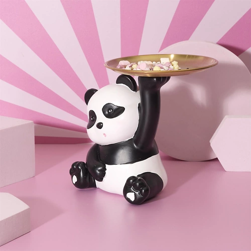 Figurka dekoracyjna Panda Intesi organizer ze złotą tacą do salonu i przedpokoju
