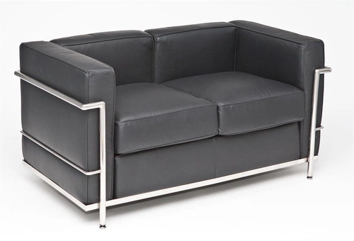 Sofa skórzana 2 osobowa Kubik D2.DESIGN czarna nowoczesna do salonu i biura