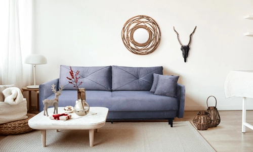 Sofa rozkładana z funkcją spania Saxo różowa do salonu skandynawska z pojemnikiem Intesi