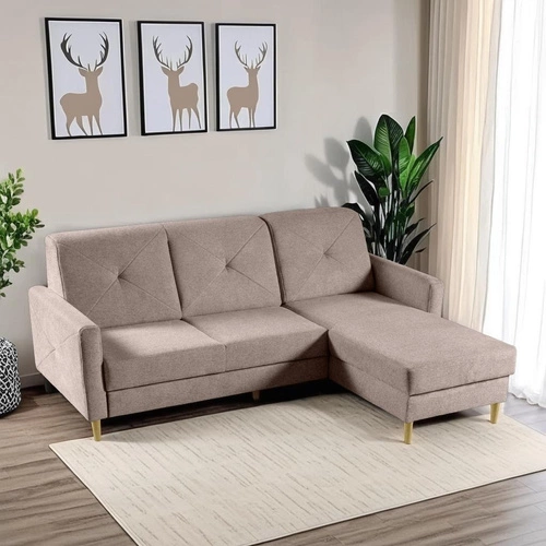 Narożnik z funkcją spania Scandi różowy welurowy do salonu z pojemnikiem na pościel