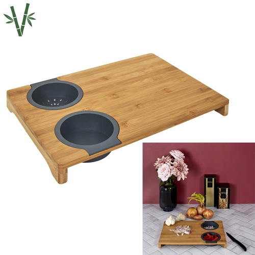 Intesi Bamboo nowoczesna deska do krojenia z miską i sitkiem do warzyw 40x28 cm