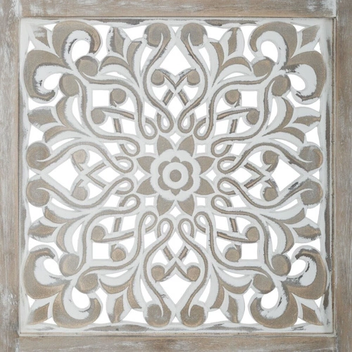 Parawan pokojowy drewniany składany Etnik biały 3-skrzydłowy do sypialni Atmosphera