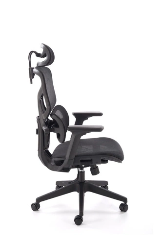 Fotel ergonomiczny biurowy Marac czarny obrotowy z zagłówkiem i siatkowym oparciem Intesi