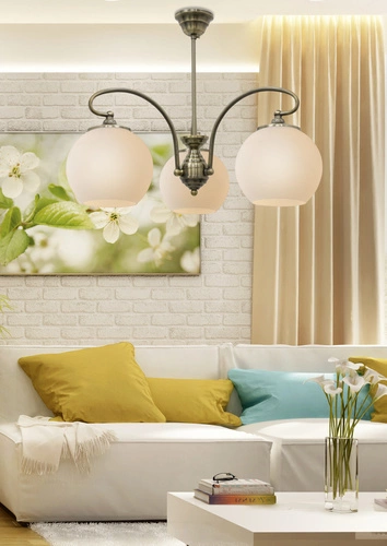 Lampa wisząca Orbit klasyczna biała i miedziana 3-punktowa do salonu i jadalni