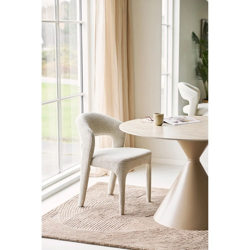 Stół okrągły Annecy 120 cm do jadalni nowoczesny trawertyn piaskowy