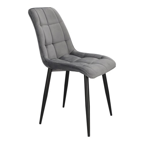 Krzesło do jadalni Plaid Intesi tapicerowane welur szare pikowane glamour czarne nogi