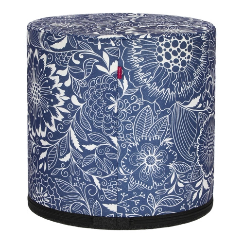 Pufa okrągła Calc Intesi nowoczesna niebiesko-biała do salonu lub sypialni tapicerowana