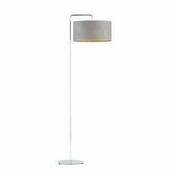 Lampa podłogowa do salonu nowoczesna BOLIVIA GOLD szara welurowa glamour z abażurem Lysne