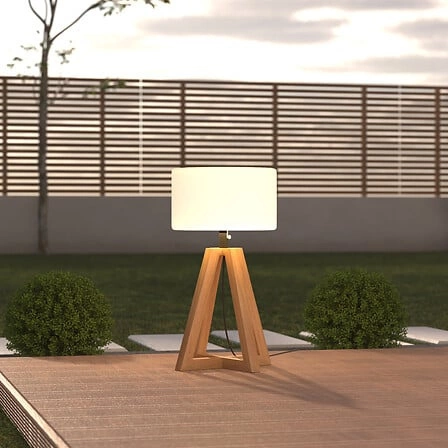 Lampka nocna do sypialni Matia Atmosphera nowoczesna drewniana biała z abażurem 58 cm