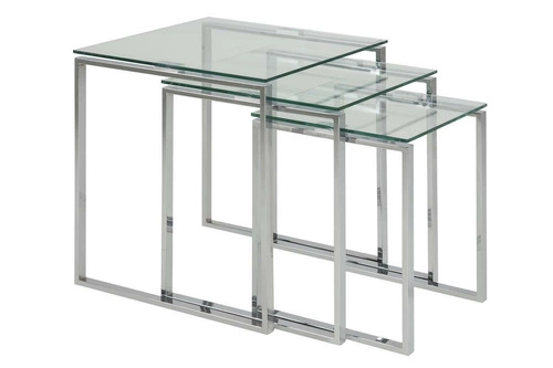Zestaw szklanych stolików kawowych Katrine kwadratowy chrom nowoczesny do salonu Actona
