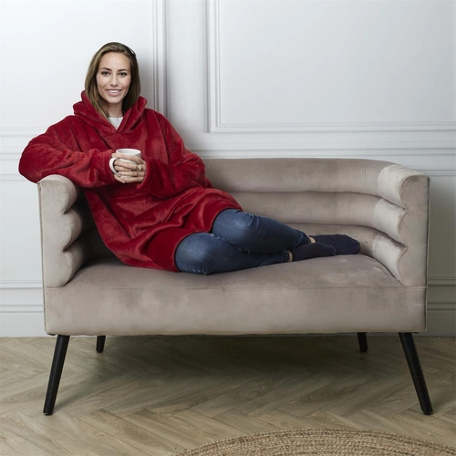 Intesi Snuddie koc z rękawami ciepły czerwony do salonu przytulny na zimę
