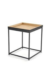 Stolik kawowy kwadratowy Vaya loftowy dąb naturalny czarny metal do salonu 42x42 cm