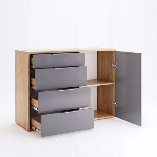 Komoda z szufladami Lana 120 cm dąb craft szary nowoczesna do salonu Intesi