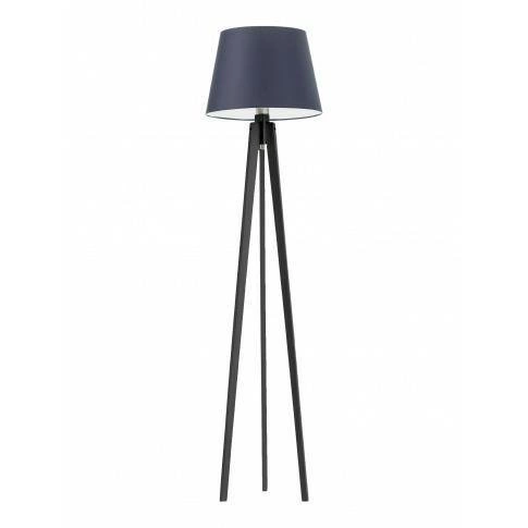 Lampa stojąca do salonu Curacao nowoczesna drewniana z granatowym abażurem Lysne 158 cm