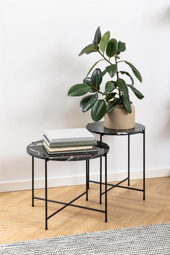 Stolik kawowy Avila okrągły czarny marmur 52 cm nowoczesny glamour do salonu Actona