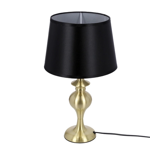 Lampka nocna do sypialni Prima Gold nowoczesna złota z czarnym abażurem glamour 40 cm