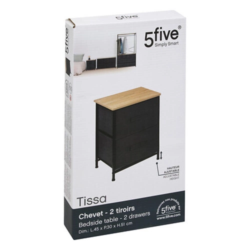 Szafka nocna Tissa czarna i szara z szufladami do sypialni nowoczesna 45 cm 5five