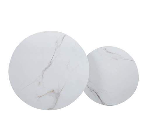 Zestaw 2 okrągłych stolików kawowych Tifa biały marmur nowoczesny loft do salonu 80 i 60 cm