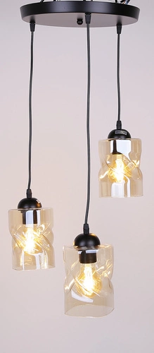 Lampa wisząca Felis talerz czarny 3x60W E27 klosz bursztynowy