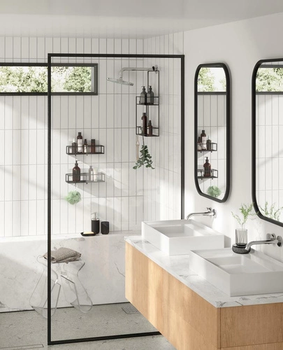 Zestaw nowoczesnych czarnych półek ściennych Cubiko Umbra do łazienki lub kuchni metalowych