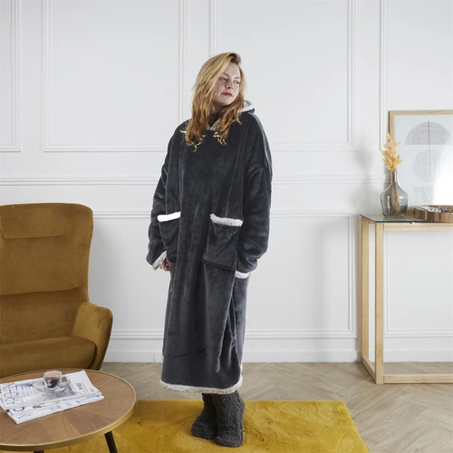 Intesi Snuddie bluzo koc polarowy szary na kanapę ciepły do salonu i sypialni