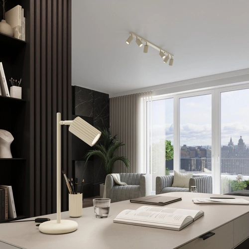 Lampa wisząca Karbon 2 beżowa regulowana do salonu i kuchni minimalistyczna aluminium