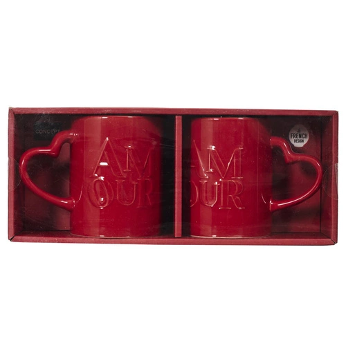 Zestaw 2 kubków ceramicznych Amour Intesi 300ml czerwony do kawy i herbaty na prezent