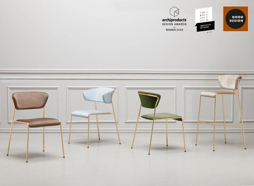 Krzesło tapicerowane Lisa niebieskie nowoczesne do jadalni i salonu na chromowanych nogach