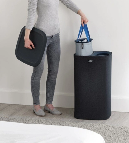 Joseph Joseph Tota nowoczesny kosz na pranie 60l dwukomorowy z pokrywą do łazienki czarny