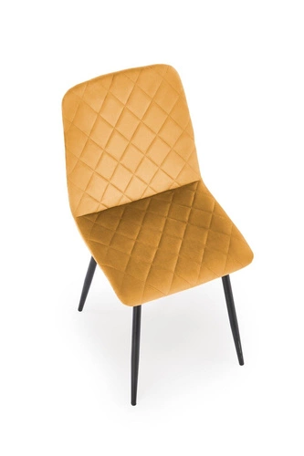 Krzesło do jadalni Uferyn Intesi tapicerowane welur musztardowy nowoczesne pikowane czarne nogi