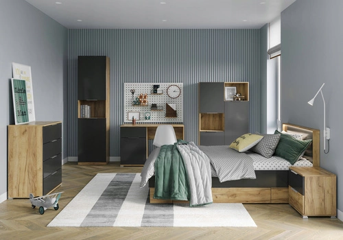 Łóżko Lana 140x200 cm z LED dąb/szary