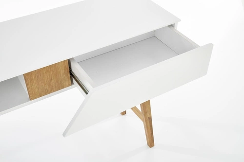 Konsola Indigo biała skandynawska z szufladą i półką do przedpokoju, salonu lub sypialni