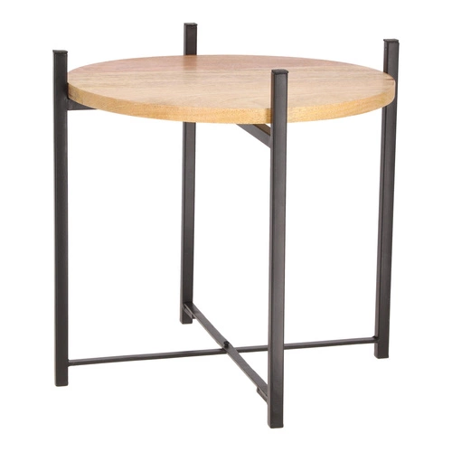 Stolik kawowy Ragna okrągły 42 cm loftowy drewniany z metalową podstawą do salonu Intesi