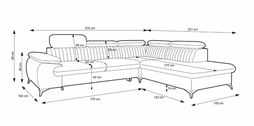 Narożnik z funkcją spania Lund L prawy nowoczesny granatowy do salonu z pojemnikiem