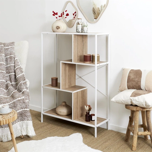 Regał na książki do salonu Rack M biały nowoczesny loftowy metalowy 80 cm Intesi