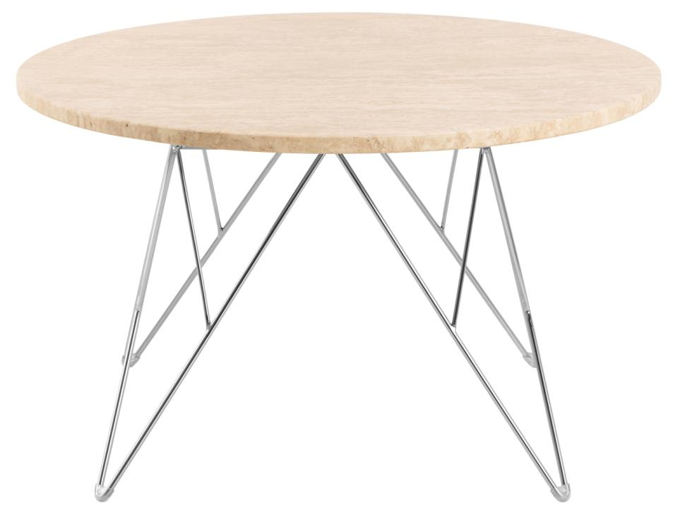 Stolik kawowy Prunus okrągły 80 cm trawertyn glamour chrom nowoczesny do salonu